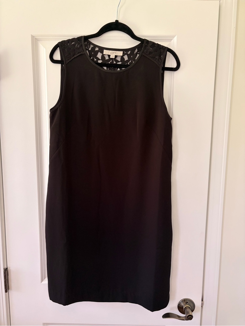 LOFT Black Sleeveless Sheath Dress with Lace Shoulder Yoke NEW WITH TAGS Size12